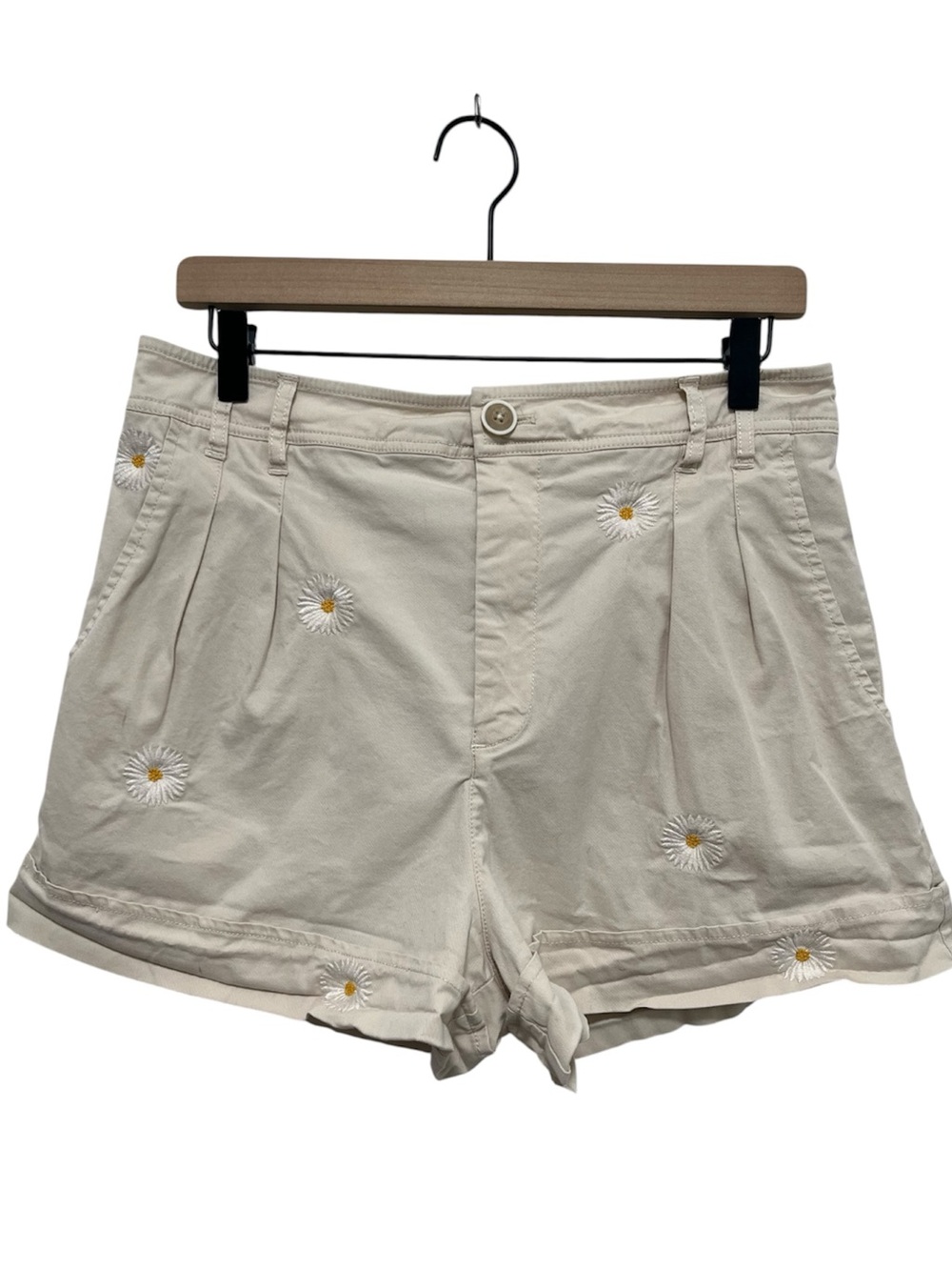 Anthropologie Maeve Embroidered Daisy Print Chino Shorts Size 10